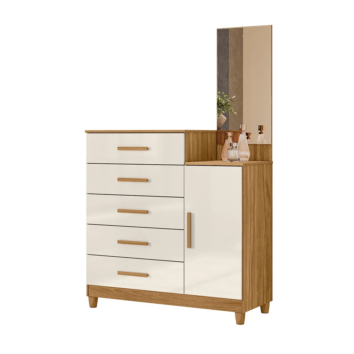 DI PORETTI - Cómoda Lisboa 5 Cajones 1 Puerta Con Espejo Di Poretti