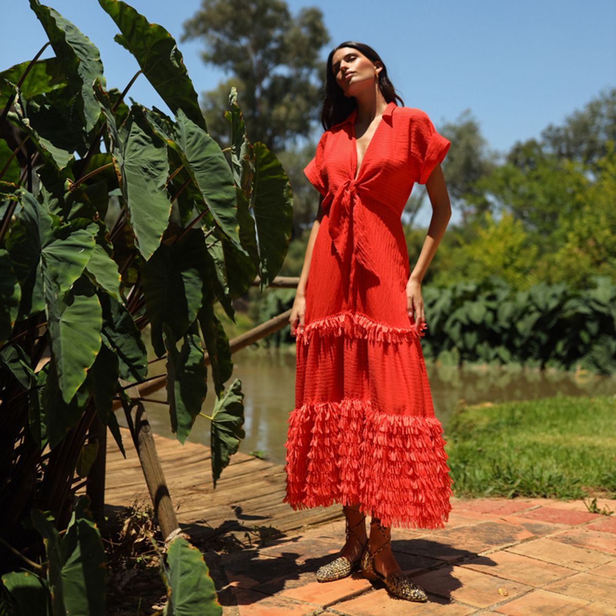 PANAMBI - Vestido Fiesta Flecos Mujer Panambi