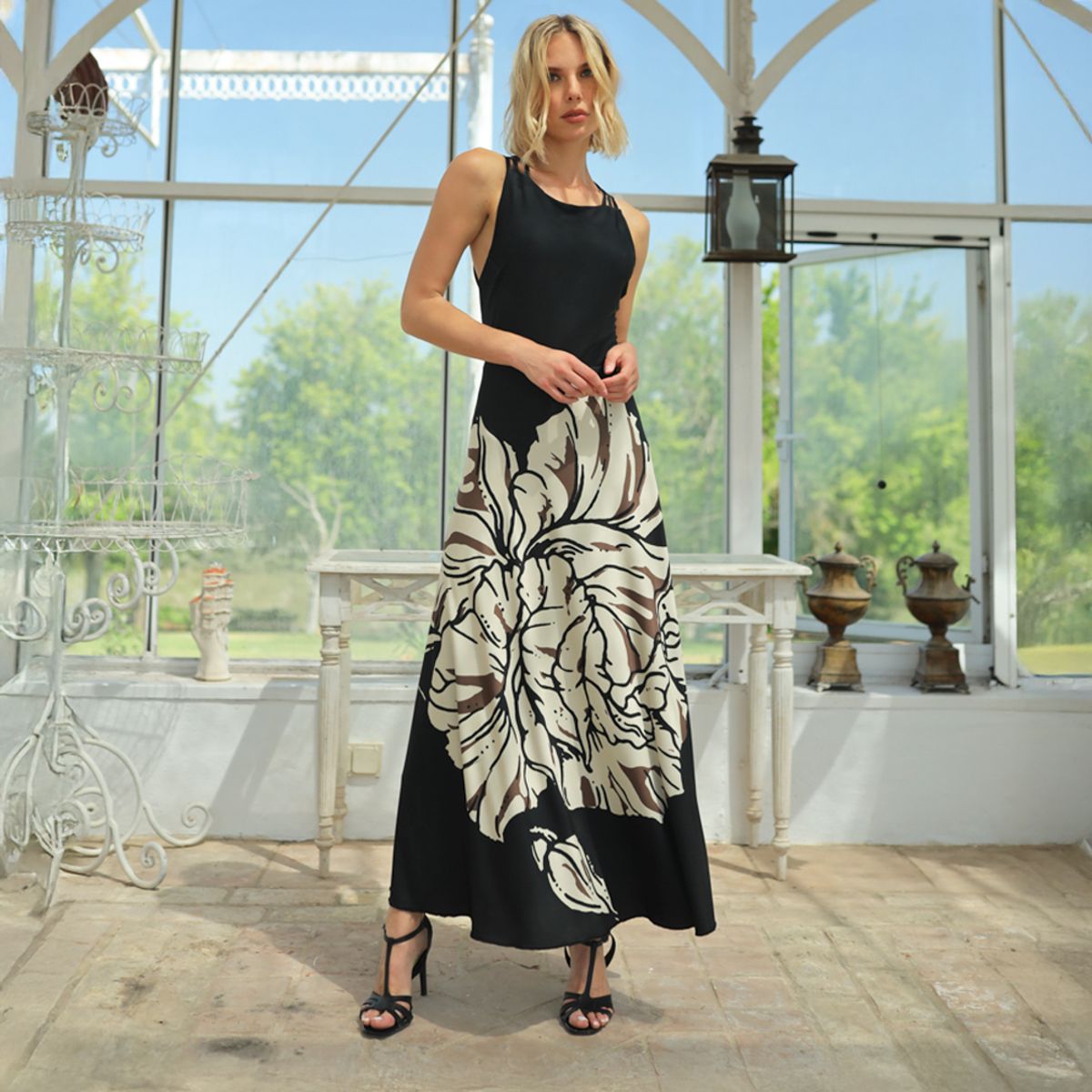 PANAMBI - Vestido Fiesta Punto De Seda Flor Mujer Panambi