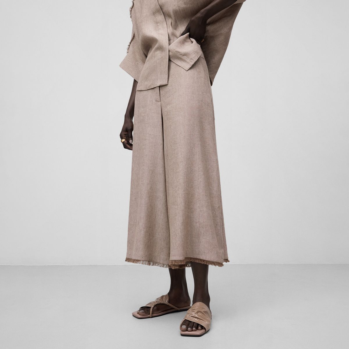 ADOLFO DOMINGUEZ - Pantalón Ancho Crop Lino Mujer Adolfo Dominguez