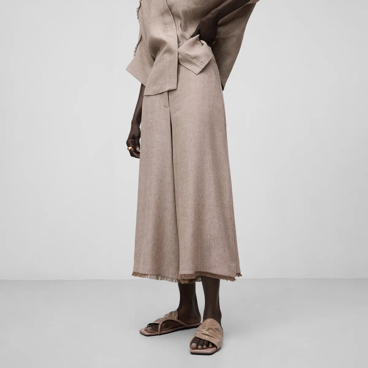 ADOLFO DOMINGUEZ - Pantalón Ancho Crop Lino Mujer Adolfo Dominguez