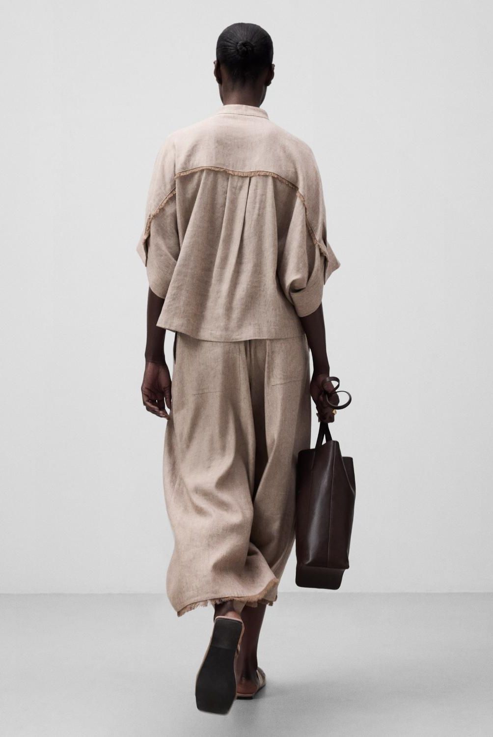 ADOLFO DOMINGUEZ - Pantalón Ancho Crop Lino Mujer Adolfo Dominguez