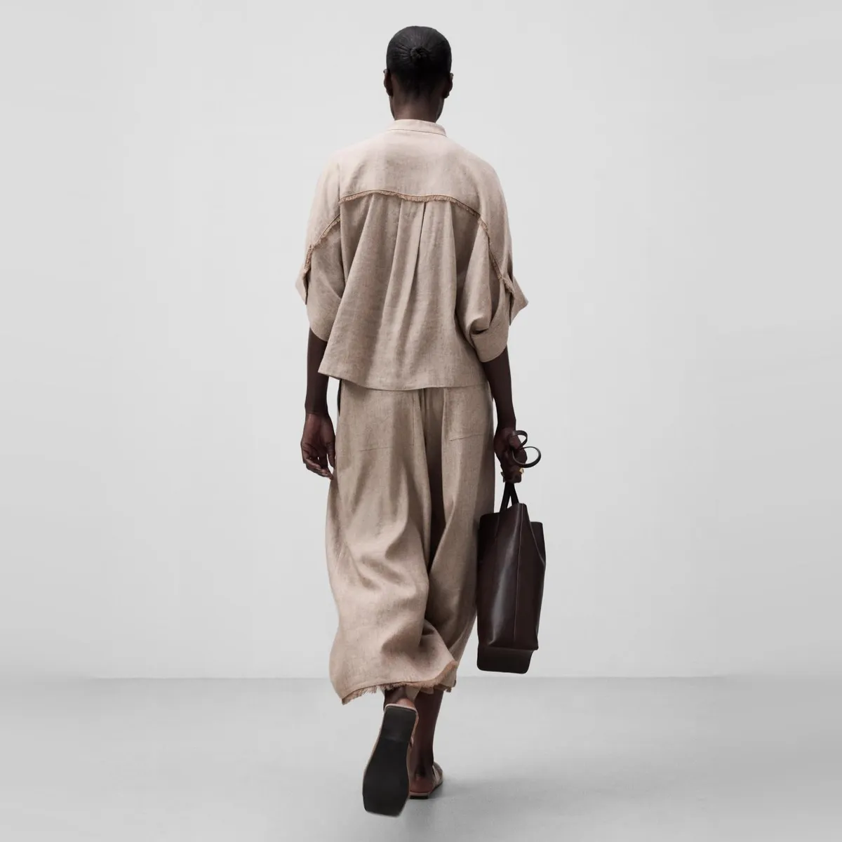 ADOLFO DOMINGUEZ - Pantalón Ancho Crop Lino Mujer Adolfo Dominguez