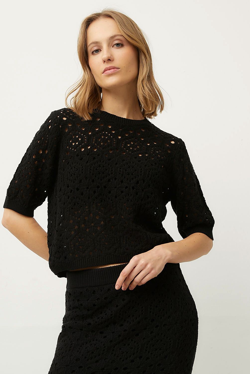 VERO MODA - Polera Crochet Manga Corta 100% Algodón  Mujer Vero Moda