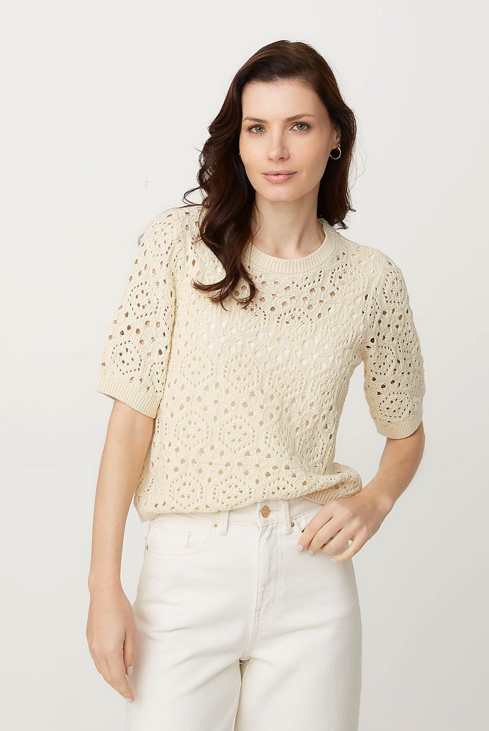 VERO MODA - Polera Crochet Manga Corta 100% Algodón  Mujer Vero Moda