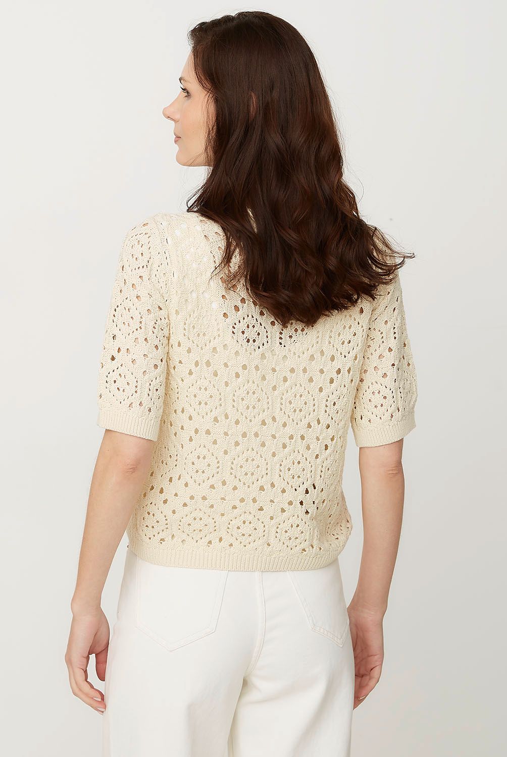 VERO MODA - Polera Crochet Manga Corta 100% Algodón  Mujer Vero Moda
