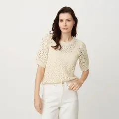 VERO MODA - Polera Crochet Manga Corta 100% Algodón Mujer