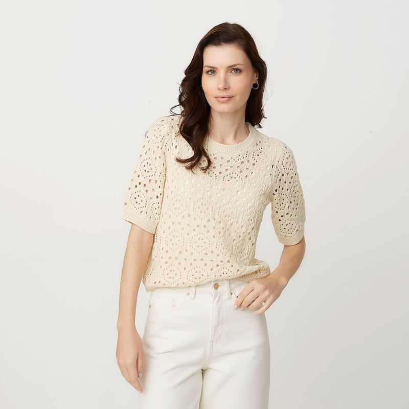 VERO MODA - Polera Crochet Manga Corta 100% Algodón  Mujer Vero Moda
