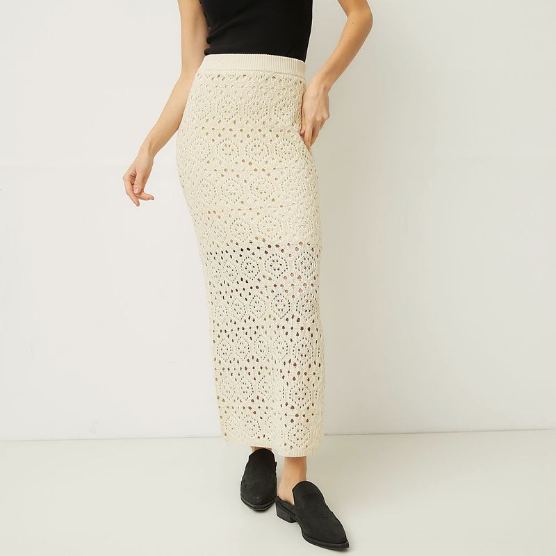 VERO MODA - Falda Larga Crochet 100% Algodón Mujer Vero Moda