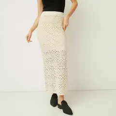 VERO MODA - Falda Larga Crochet 100% Algodón Mujer