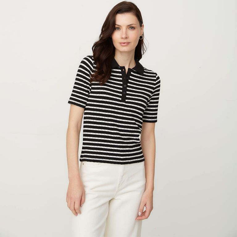 VERO MODA Polera Tejida Rayas Manga Corta Mujer