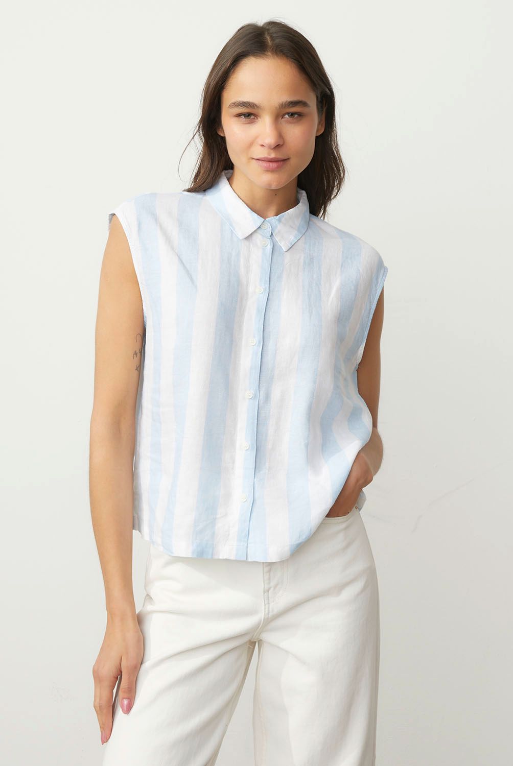 VERO MODA - Blusa sin Mangas Botones Lino Mujer Vero Moda