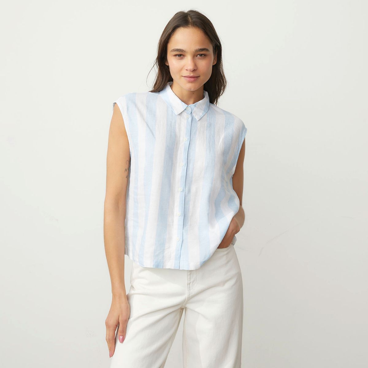 VERO MODA - Blusa sin Mangas Botones Lino Mujer Vero Moda