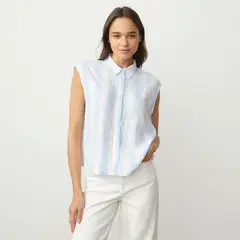 VERO MODA - Blusa sin Mangas Botones Lino Mujer