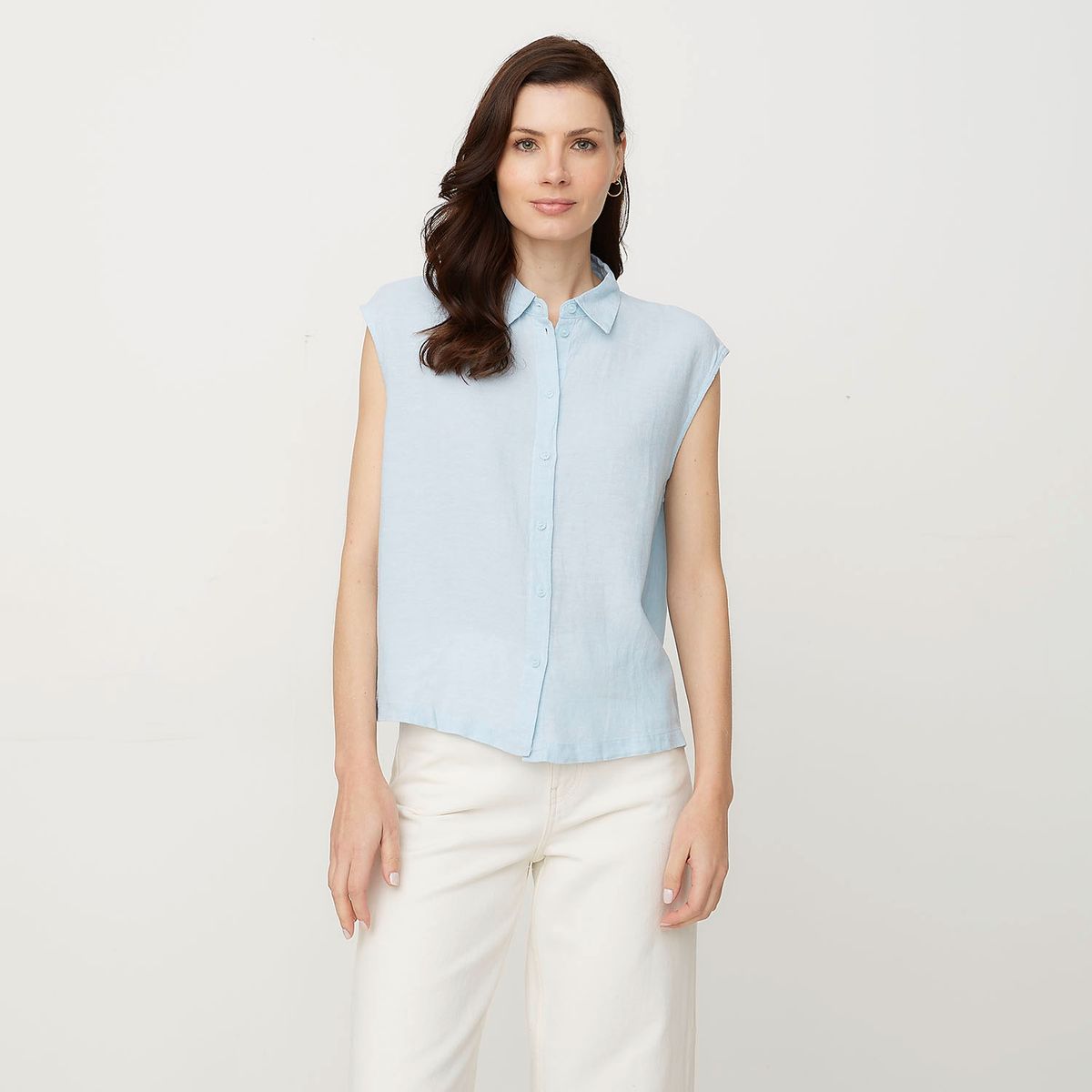 VERO MODA - Blusa sin Mangas Botones Lino Mujer Vero Moda