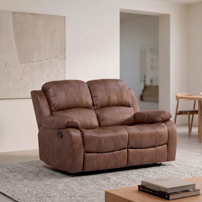 ROSEN Sofá Reclinable 2 Cuerpos Umbria Tela Tabaco