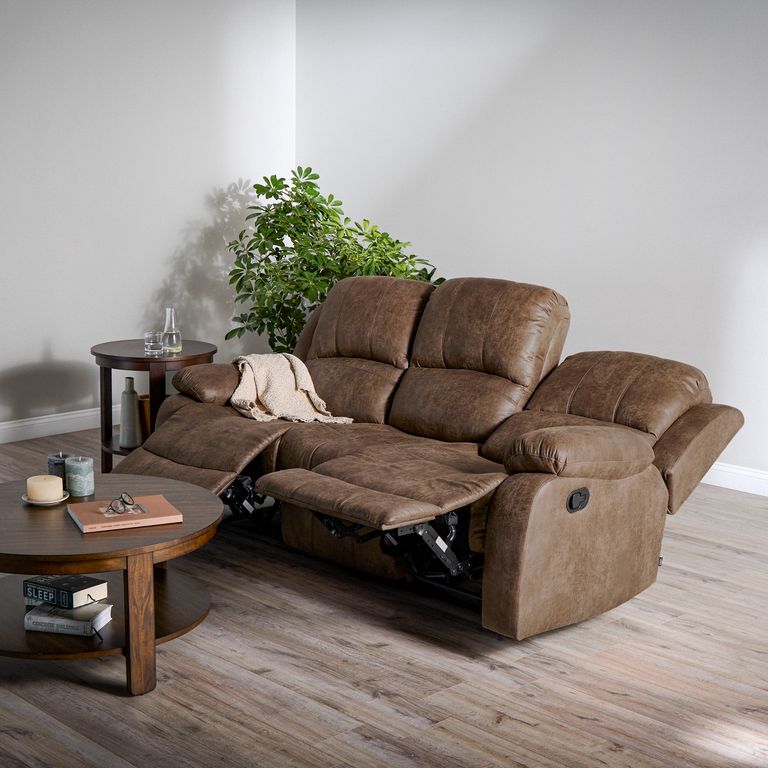ROSEN Sofá Reclinable 3 Cuerpos Umbria Tela Tabaco
