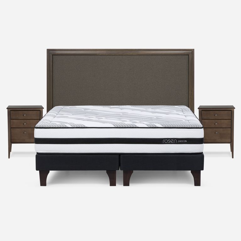 Cama Europea Driven King x 2.00mt Base Dividida + Respaldo + 2 Veladores
