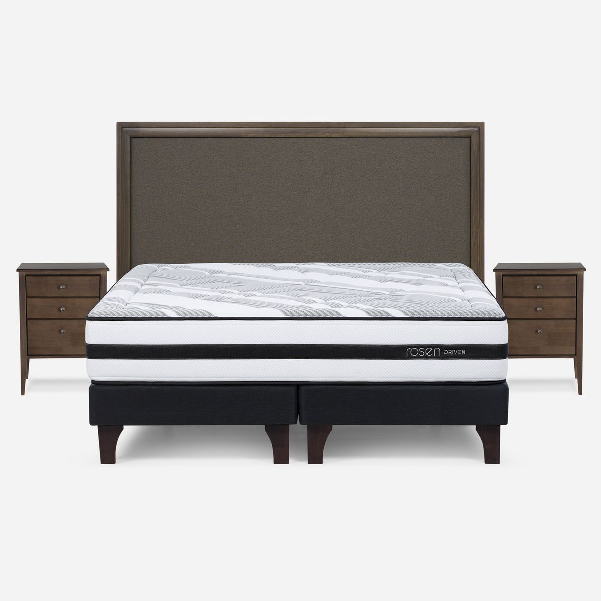 ROSEN - Cama Europea Driven King x 2.00mt Base Dividida + Respaldo + 2 Veladores Rosen