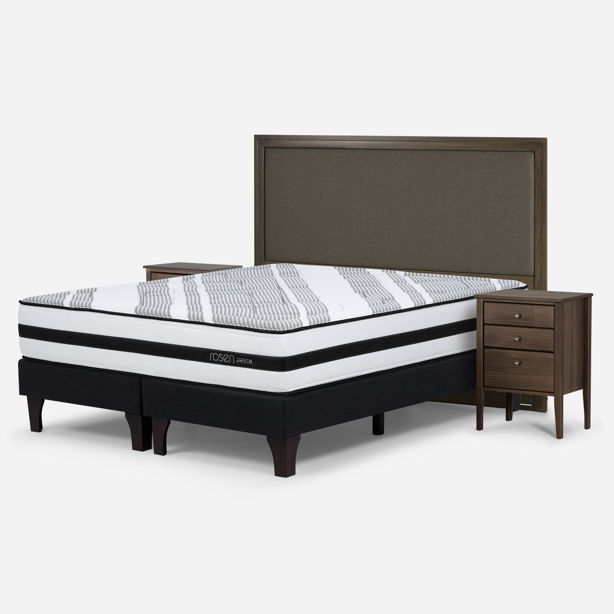 ROSEN - Cama Europea Driven King x 2.00mt Base Dividida + Respaldo + 2 Veladores Rosen