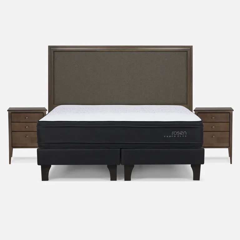 Cama Europea Tempo Plus King x 2.00mt Base Dividida + Respaldo + 2 Veladores