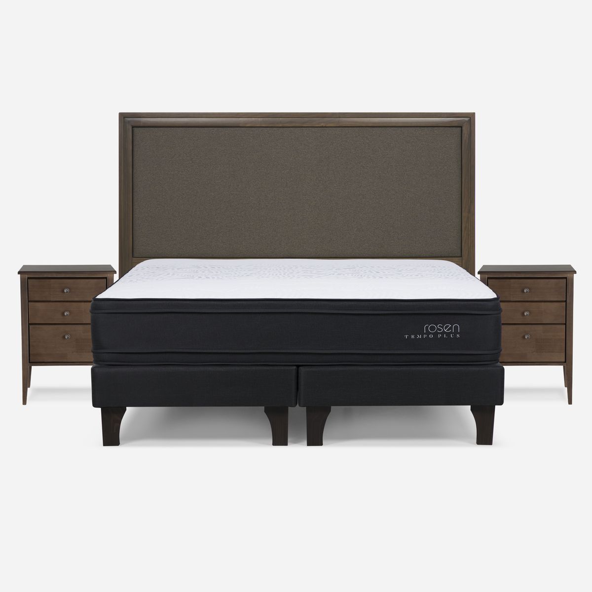 ROSEN - Cama Europea Tempo Plus King x 2.00mt Base Dividida + Respaldo + 2 Veladores Rosen