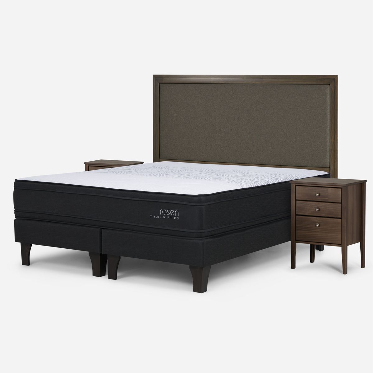 ROSEN - Cama Europea Tempo Plus King x 2.00mt Base Dividida + Respaldo + 2 Veladores Rosen