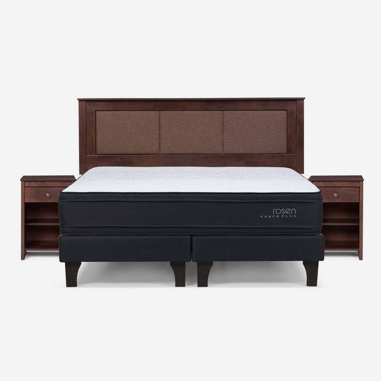 Cama Europea Tempo Plus King x 2.00mt Base Dividida + Respaldo + 2 Veladores