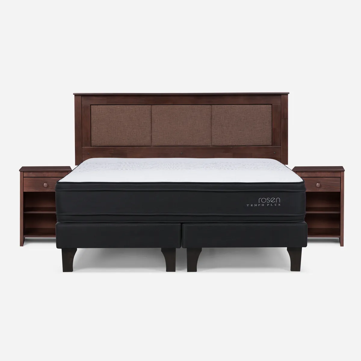 ROSEN - Cama Europea Tempo Plus King x 2.00mt Base Dividida + Respaldo + 2 Veladores Rosen