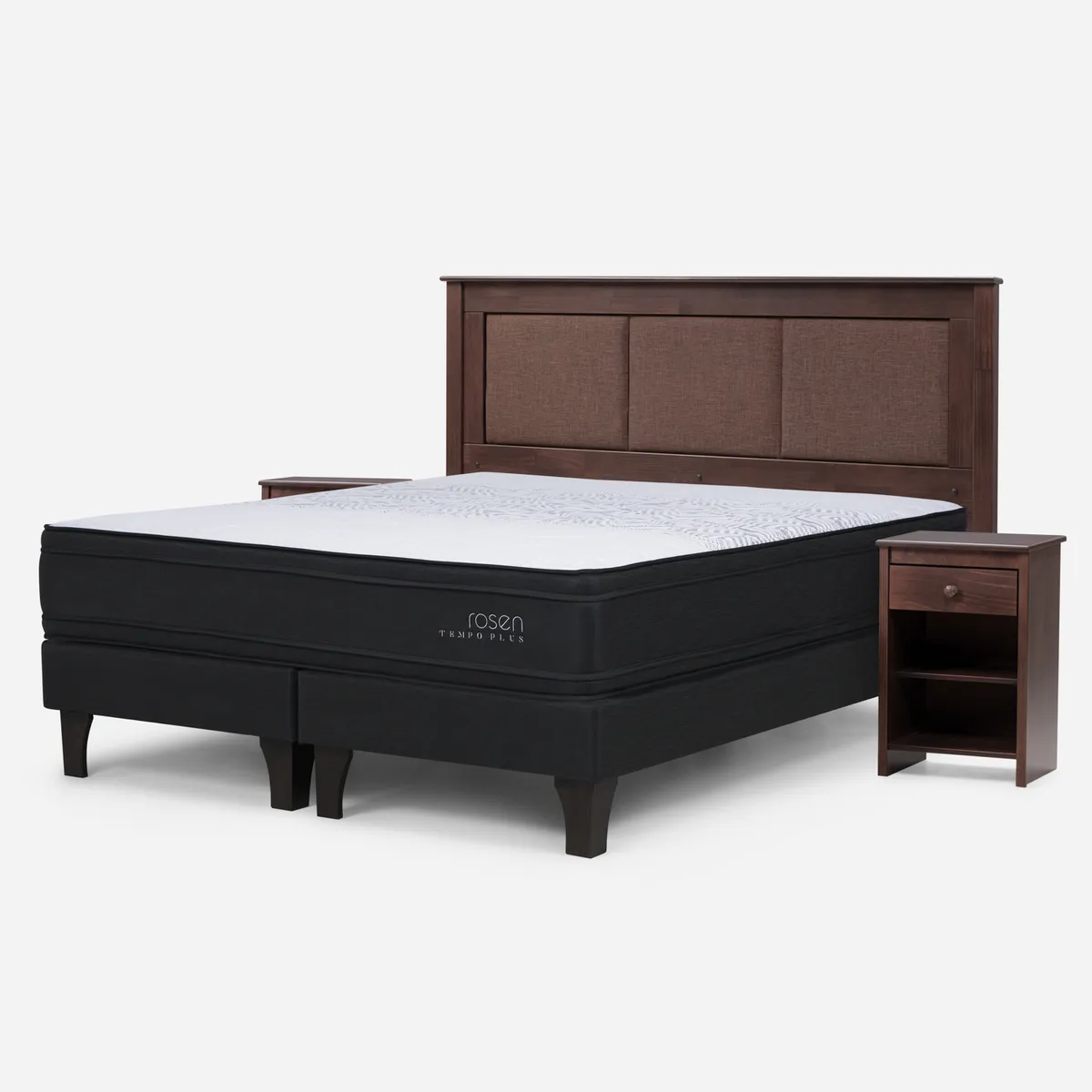 ROSEN - Cama Europea Tempo Plus King x 2.00mt Base Dividida + Respaldo + 2 Veladores Rosen