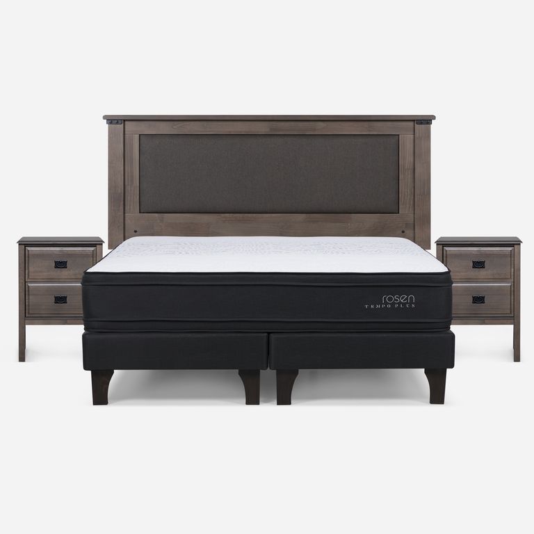 Cama Europea Tempo Plus King x 2.00mt Base Dividida + Respaldo + 2 Veladores