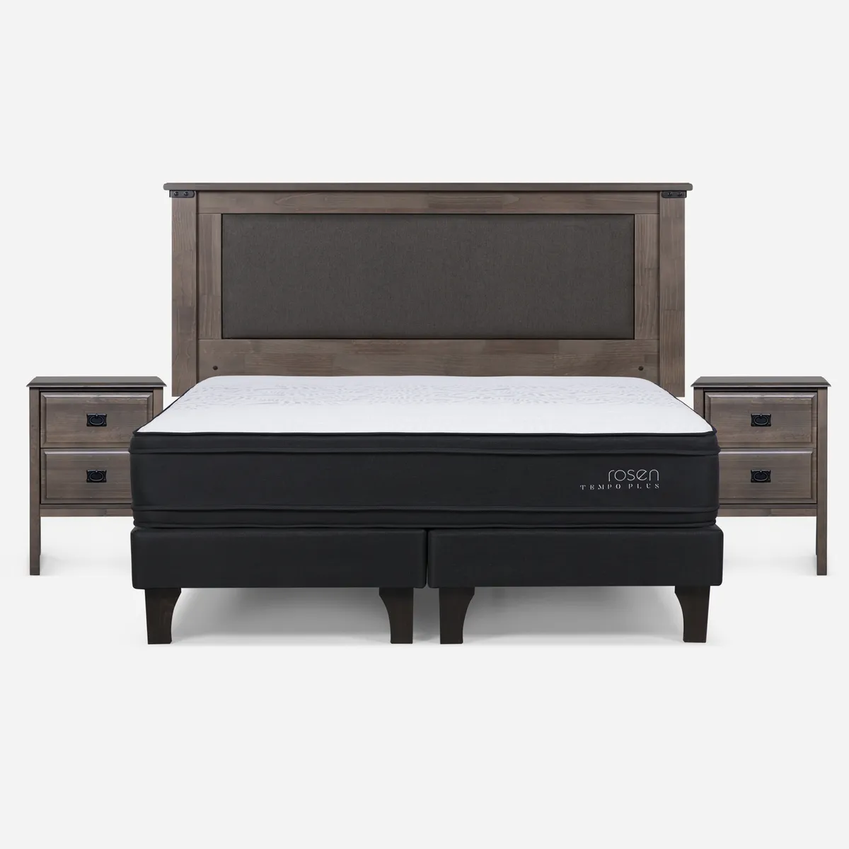 ROSEN - Cama Europea Tempo Plus King x 2.00mt Base Dividida + Respaldo + 2 Veladores Rosen