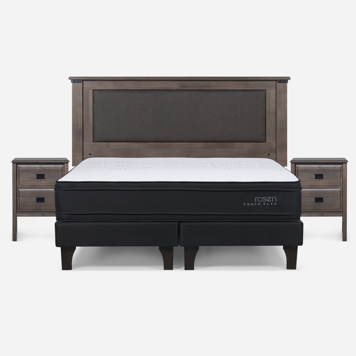 ROSEN - Cama Europea Tempo Plus King x 2.00mt Base Dividida + Respaldo + 2 Veladores Rosen