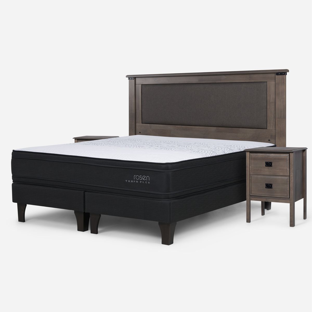 ROSEN - Cama Europea Tempo Plus King x 2.00mt Base Dividida + Respaldo + 2 Veladores Rosen