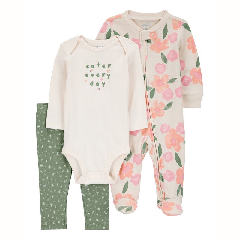 CARTER'S - Conjunto 3 Piezas Pijama, Body y Calza Bebé Niña Carter's