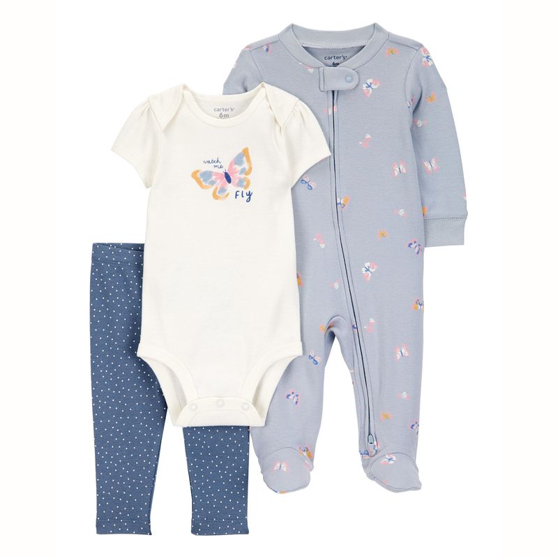 CARTER'S - Conjunto 3 Piezas Pijama, Body y Calza Bebé Niña Carter's
