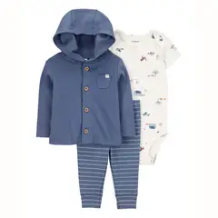 CARTER'S - Conjunto 3 Piezas Chaleco Capucha, Pantalón y Body Bebé Niño