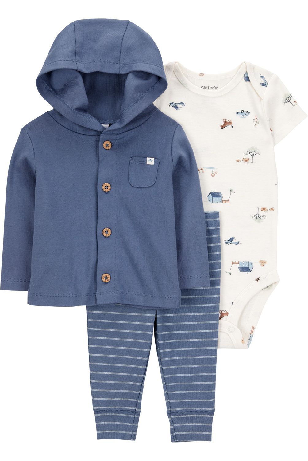 CARTER'S - Conjunto 3 Piezas Chaleco Capucha, Pantalón y Body Bebé Niño Carter's