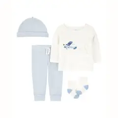 CARTER'S - Conjunto 4 Piezas Polera, Pantalón, Gorro y Calcetines Bebé Niño