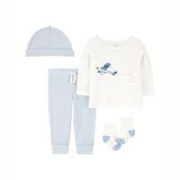 Conjunto 4 Piezas Polera, Pantalón, Gorro y Calcetines Bebé Niño