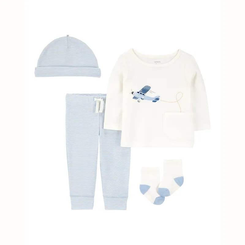 CARTER'S - Conjunto 4 Piezas Polera, Pantalón, Gorro y Calcetines Bebé Niño Carter's