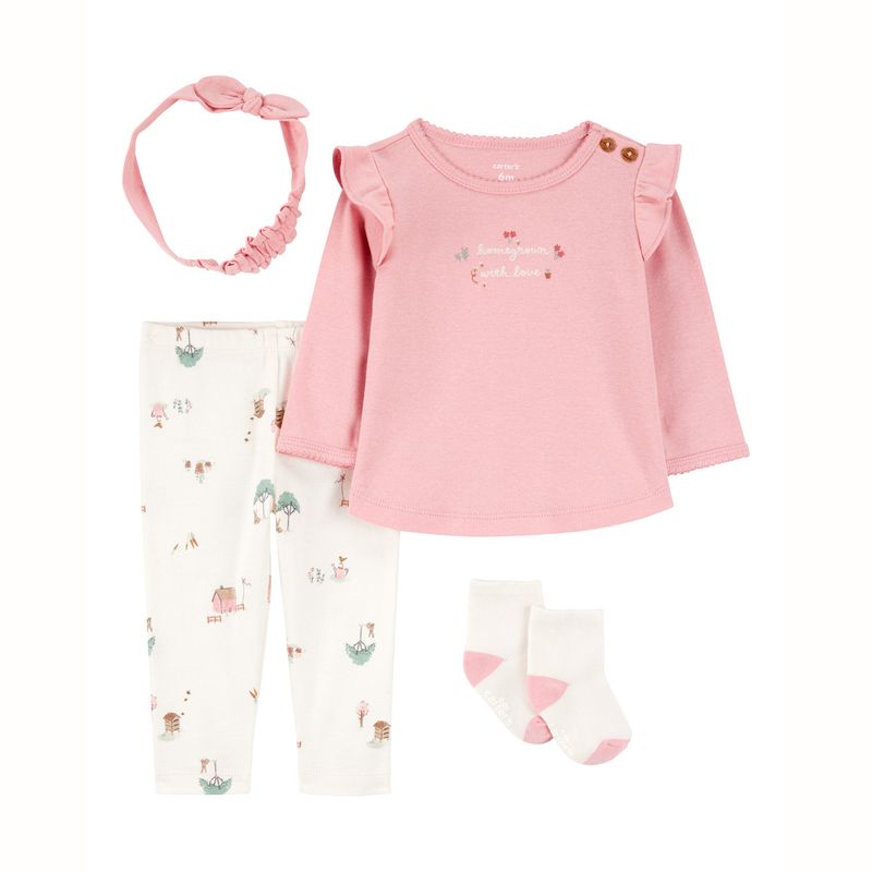CARTER'S - Conjunto 4 Piezas Polera, Calza, Cintinllo y Calcetines Bebé Niña Carter's
