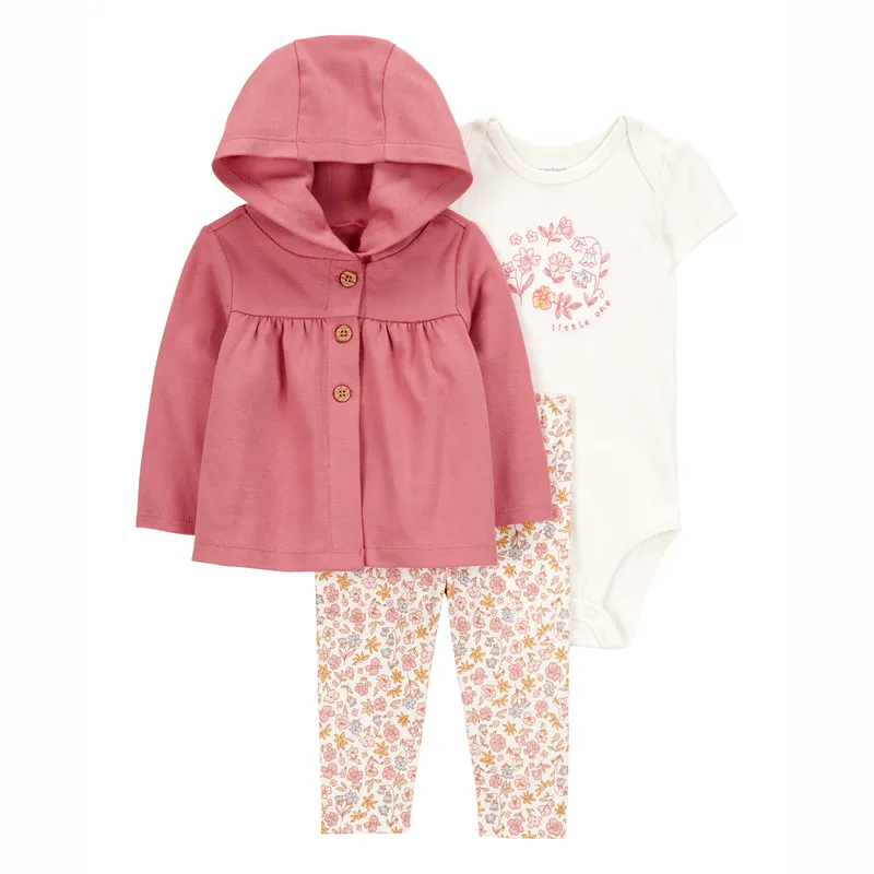 CARTER'S - Conjunto 3 Piezas Chaleco Capucha, Calza y Body Bebé Niña Carter's