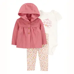 CARTER'S - Conjunto 3 Piezas Chaleco Capucha, Calza y Body Bebé Niña