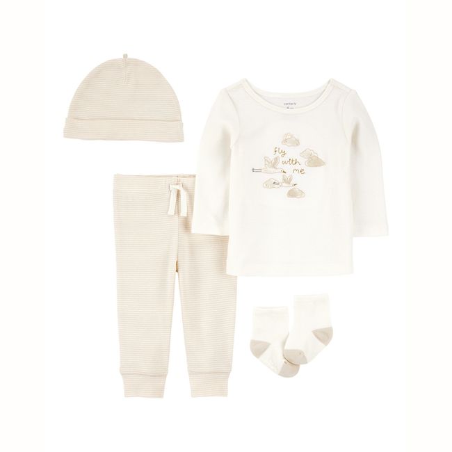 CARTER'S - Ajuar 4 Piezas Polera, Pantalón, Gorro y Calcetines Unisex Bebé Carter's