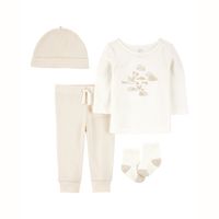 Conjunto 4 Piezas Polera, Pantalón, Gorro y Calcetines Unisex Bebé