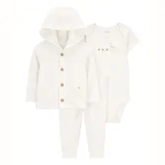 CARTER'S - Conjunto 3 Piezas Chaleco Capucha, Pantalón y Body Unisex Bebé
