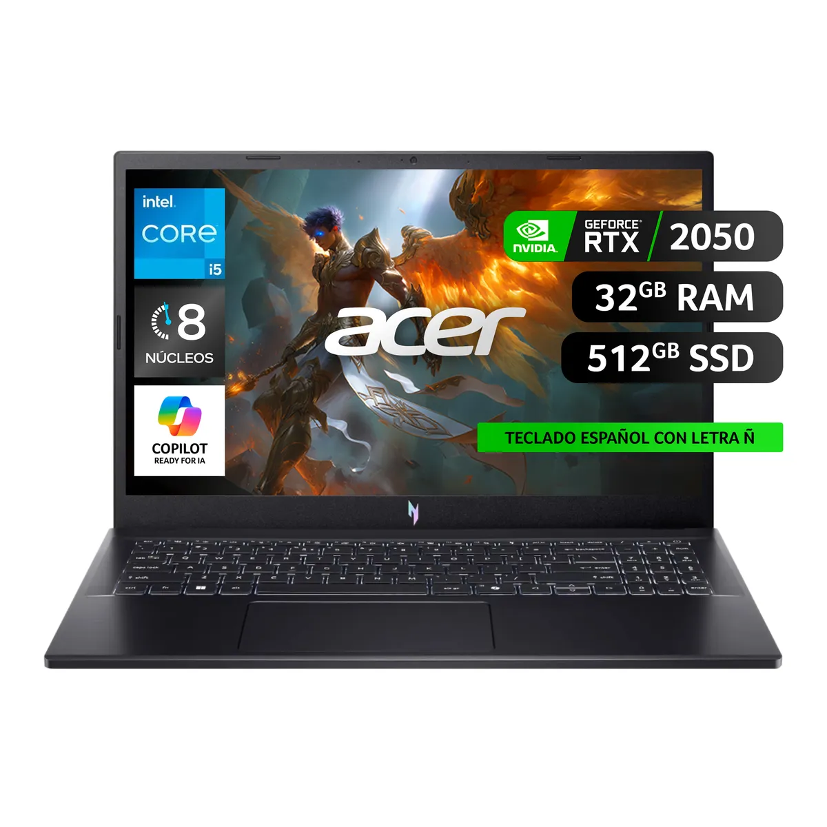 ACER - Notebook Acer Gamer Nitro V15 ANV15-51-53W1-1 15.6" Intel Core i5 32GB RAM 512GB SSD RTX 2050
