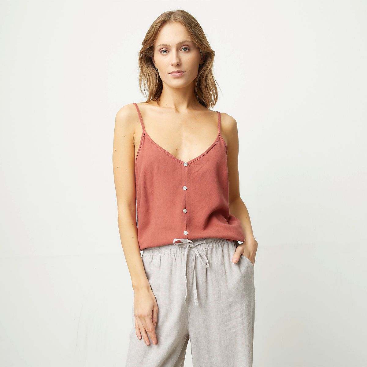 VERO MODA - Blusa Sin Mangas Lino Mujer Vero Moda