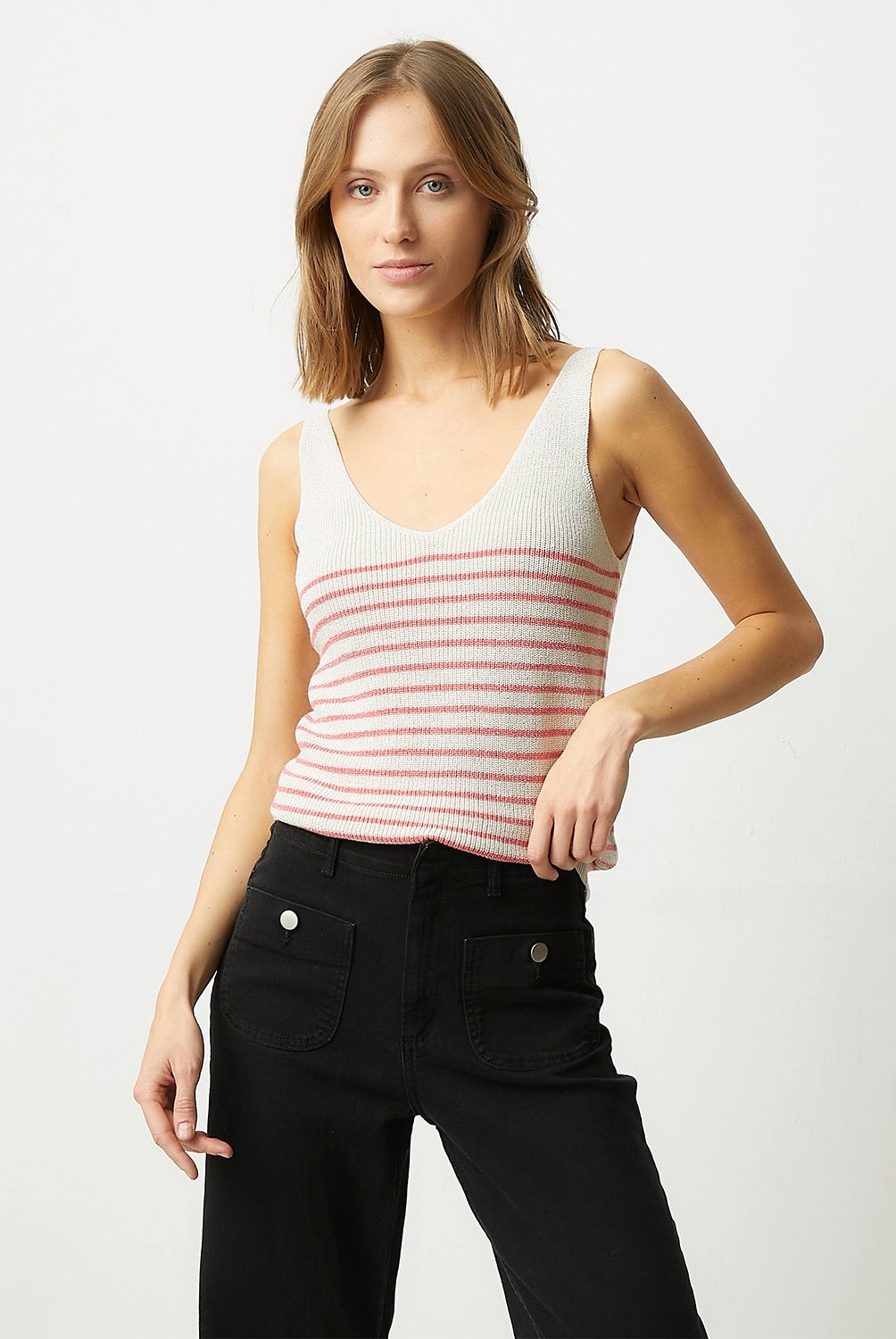 VERO MODA - Polera Punto sin Mangas Cuello En V Mujer Vero Moda